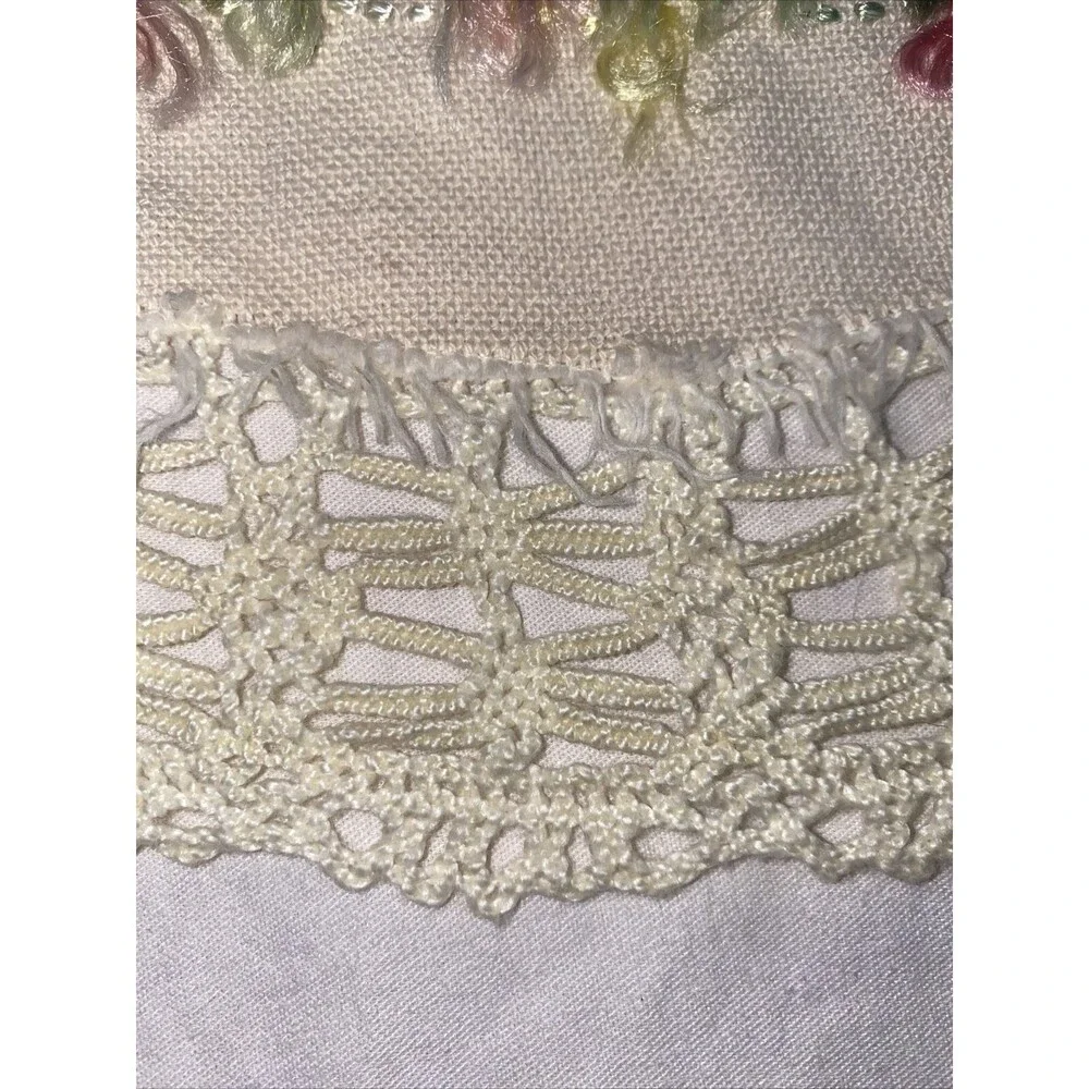 Doilie easter crochet Hand Embroidered Lace Floral Basket 25”Vintage Table